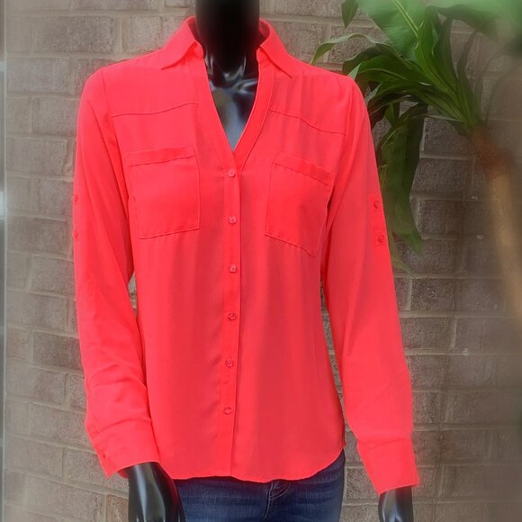 Express Portofino Button Down Chiffon Blouse - Picture 1 of 14